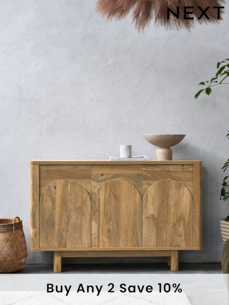 Natural Arches Mango Wood Effect Slim Sideboard (995429) | £299