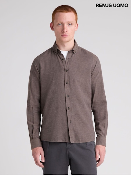 Brown - Regular Remus Uomo Tapered Fit Long Sleeve Smart Shirt
