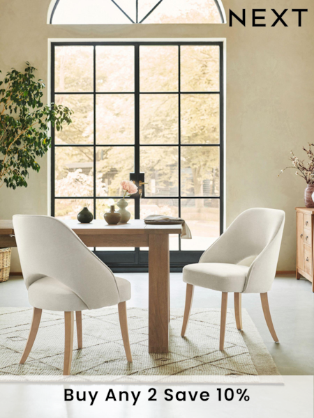 Set of 2 Fine Chenille Light Natural Remi Light Wood Leg Dining Chairs (995870) | £330