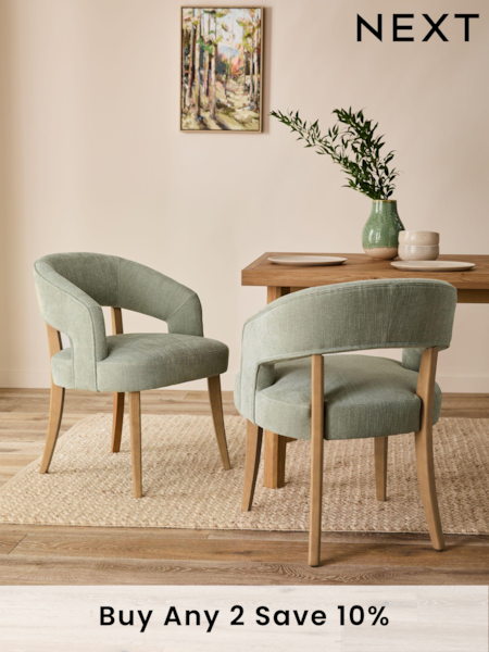 Set of 2 Soft Texture Sage Green Remi Light Wood Leg Dining Chairs (995884) | £360
