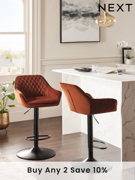 Soft Velvet Rust Brown Hamilton Quilted Kitchen Bar Stool (995894) | £155