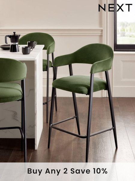 Soft Velvet Olive Green Nora Bar Stool (995906) | £180
