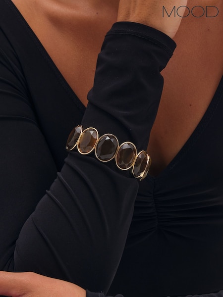 Gold Plated - Mood Brown Statement Stretch Bracelet