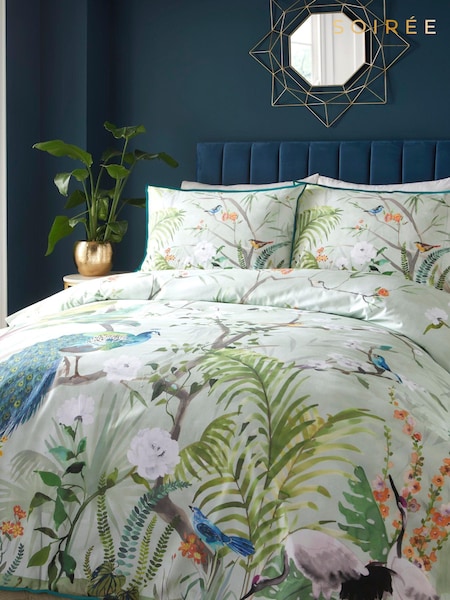 Soiree Green Peacock Jungle 100% Cotton Duvet Cover Set (995979) | £60 - £80