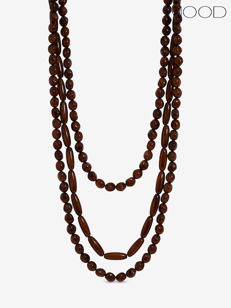 Brown Silver Tone - Mood Beaded Multirow Necklace