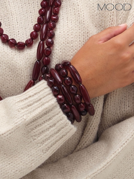 Red Silver Tone - Mood Beaded Multirow Stretch Bracelet Pack Of 4