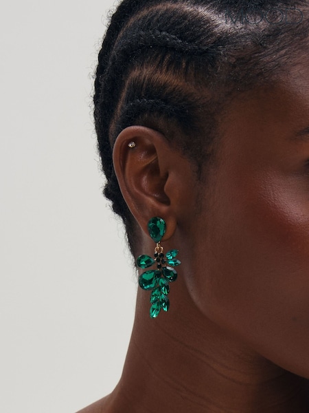 Gold - Mood Plated And Emerald Leaf Statement Earrings