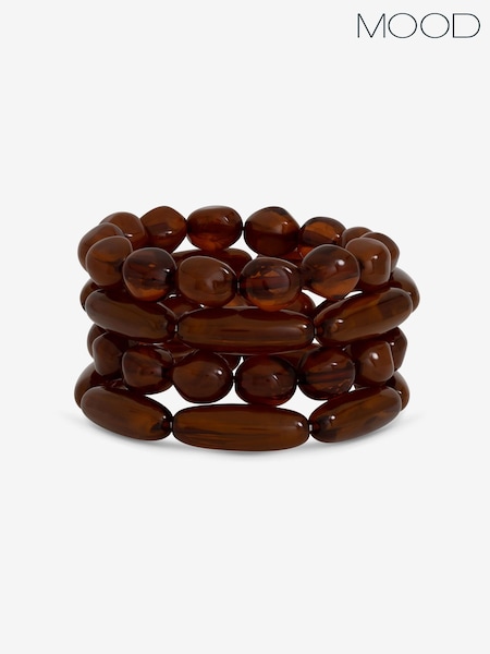 Brown Silver Tone - Mood Beaded Multirow Stretch Bracelet Pack Of 4