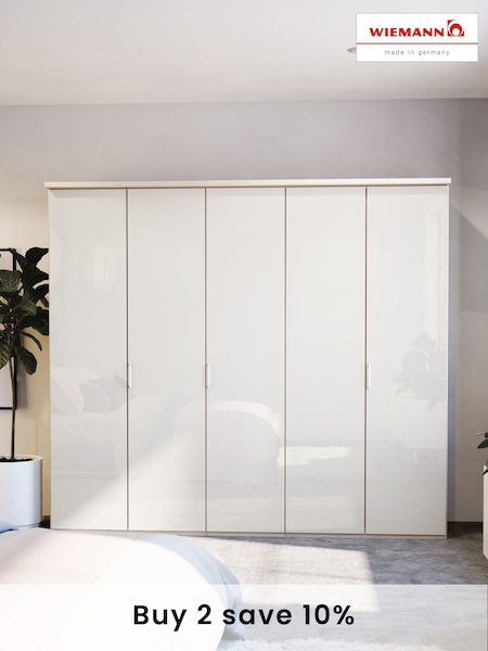 Wiemann Peyton Rustic Oak / White Glass Semi Fitted 5 Door Wardrobe (996102) | £1,105