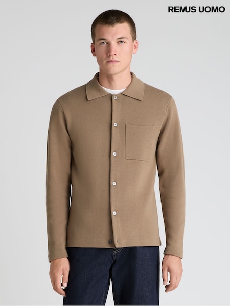 Brown - Regular Remus Uomo Long Sleeve Knited Polo Shirt