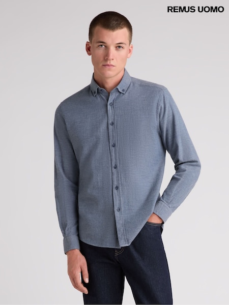 Blue - Regular Remus Uomo Tapered Fit Long Sleeve Smart Shirt