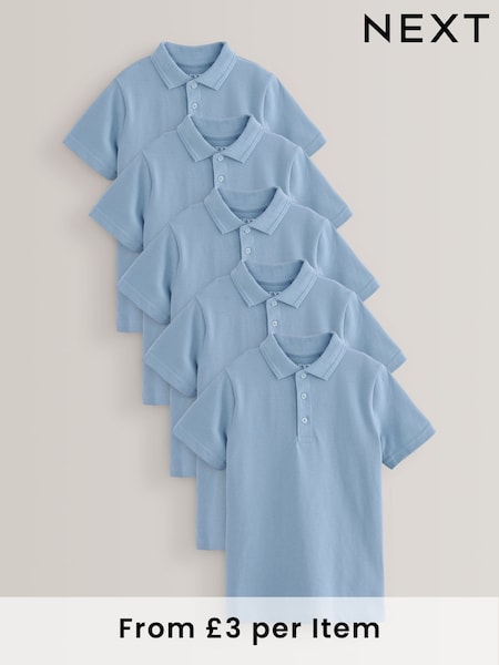 Blue Cotton School Short Sleeve 100% Cotton Polo Shirts (3-16yrs) (996493) | £15 - £27