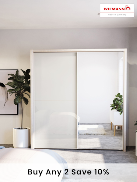 Wiemann Rustic Oak / White Peyton Glass and Mirror Sliding 2.1m Sliding Semi Fitted Wardrobe (996828) | £1,135