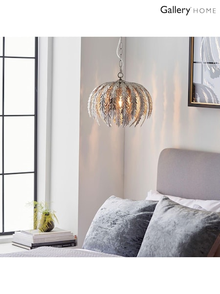 Gallery Home Silver Daphnie Silver Leaf 1 Bulb Pendant Ceiling Light (997125) | £227