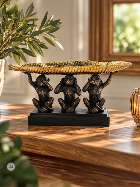 Otters Brook Polyresin Three Monkeys Holding Tray