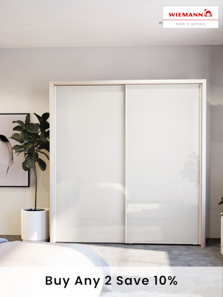 Wiemann Rustic Oak / White Peyton Glass Sliding 2.1m Sliding Semi Fitted Wardrobe (997965) | £1,135