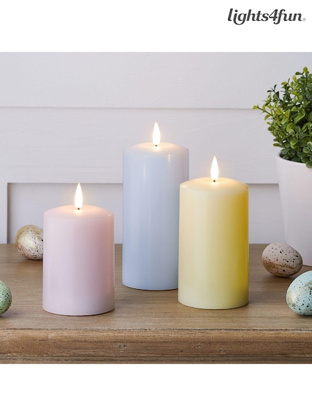 Lights4fun TruGlow® Pastel LED Pillar Candle Trio (998671) | £26.99