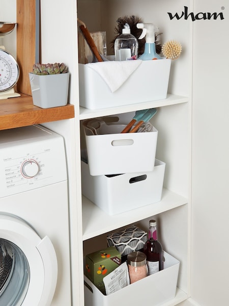 Wham Set of 4 White Large Studio Large Rectangle Deep Plastic Storage Baskets (998839) | £22