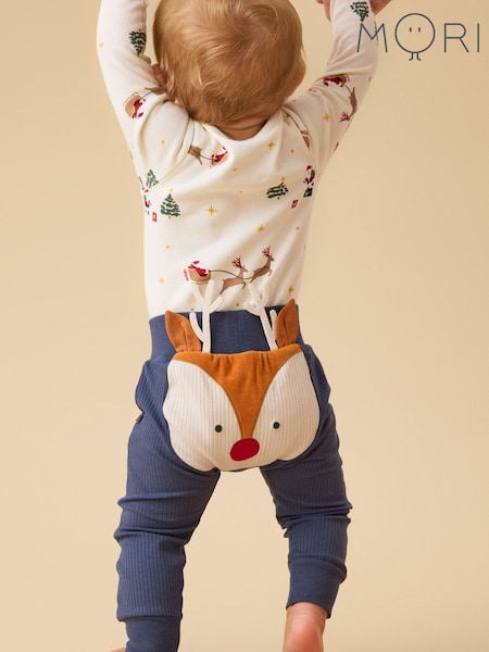 Blue Christmas Reindeer - Mori Applique Joggers
