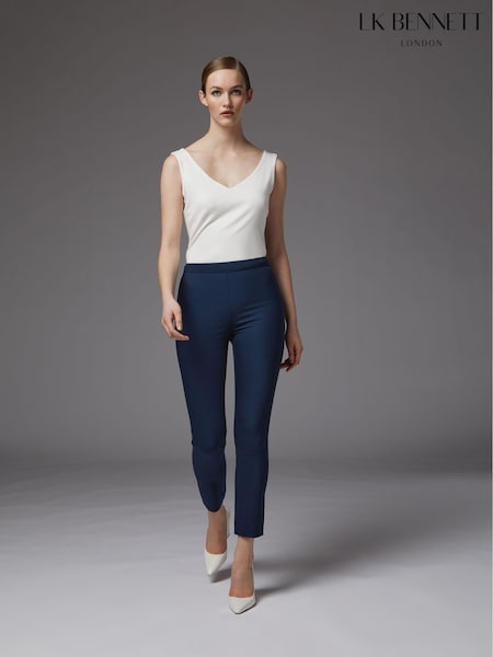 LK Bennett Blue Slim Evan Crepe Cut Trousers (999131) | £139