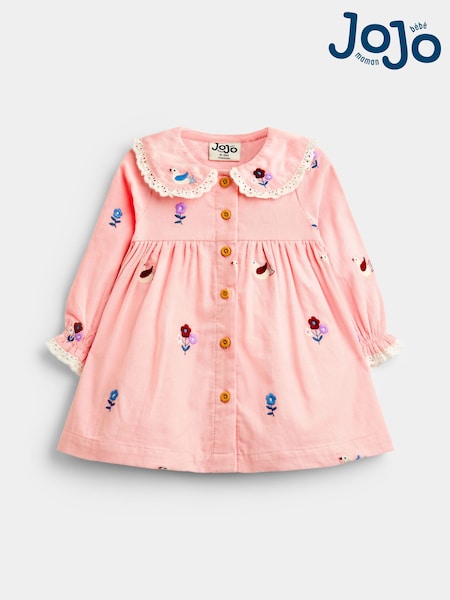 Pink Bird & Floral - Jojo Maman Bébé Embroidered Cord Baby Dress
