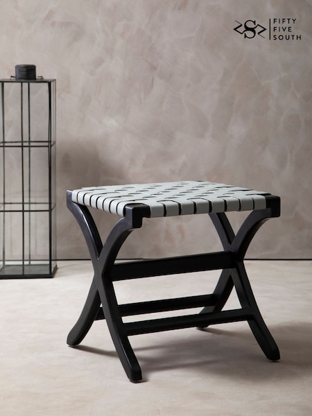 Fifty Five South Black Kendari Leather Stool (A01016) | £200