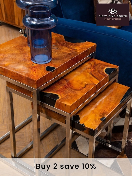 Fifty Five South Natural Surak Teak Wood Nest of 3 Tables (A01912) | £626