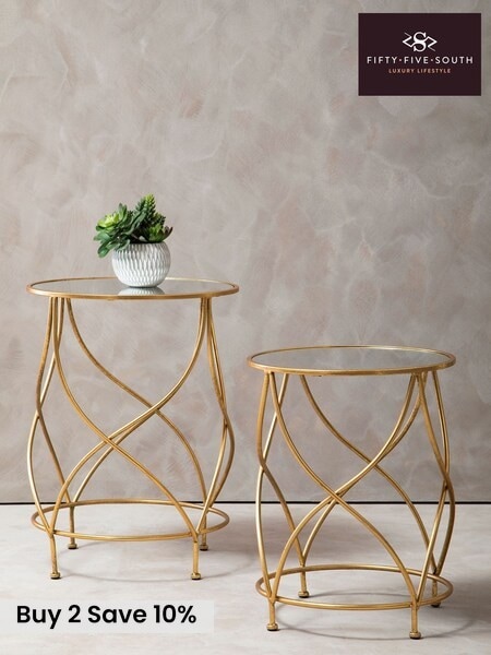 Fifty Five South Set of 2 Gold Marcia Mirror Top Side Tables (A02058) | £245