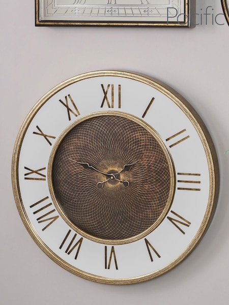 Pacific Gold Antique Gold Metal & Mirror Geo Print Wall Clock (A06896) | £180