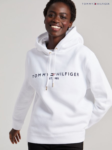 Tommy Hilfiger White Heritage Logo Hoodie (A08107) | £110