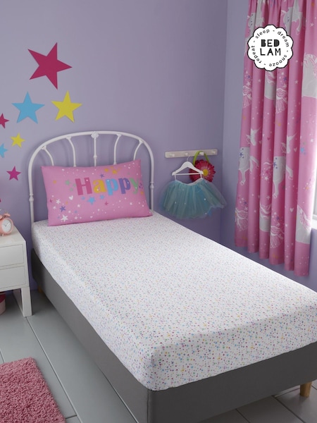 Bedlam Pink Glow In The Dark Unicorn Fitted Sheet (A08170) | £16