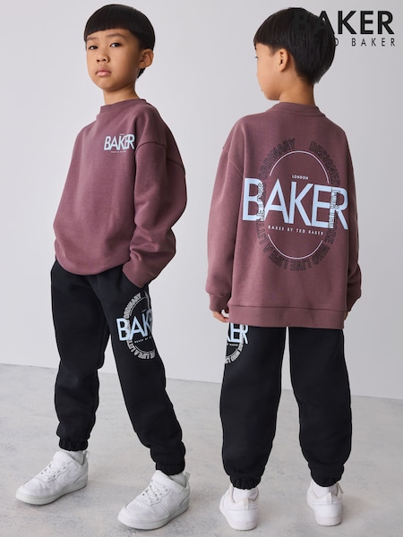 Black/Purple - Baker By Ted Baker 2 Piece Oversized Graphic Sweatshirt And Joggers Set