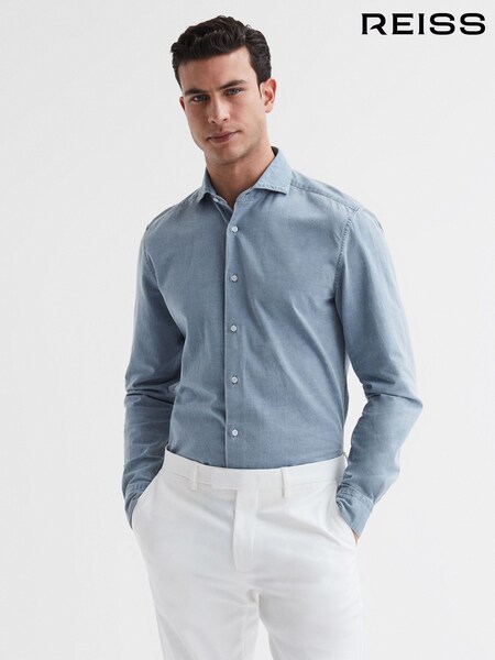 Reiss Blue Draper Washed Chambray Shirt (A11837) | £88