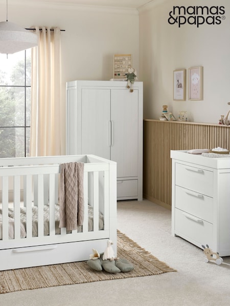 Mamas & Papas 3 Piece White Wash Franklin Cot Bed Range with Dresser and Wardrobe (A18253) | £1,146