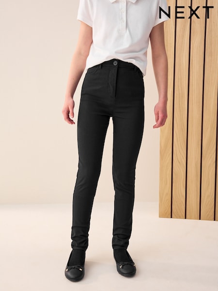 Black Longer Length Skinny Fit Stretch High Waist School Trousers (9-18yrs) (A18339) | £10 - £14