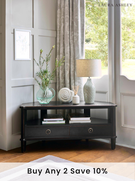 Laura Ashley Black Henshaw 2 Drawer Corner TV Stand (A18947) | £725