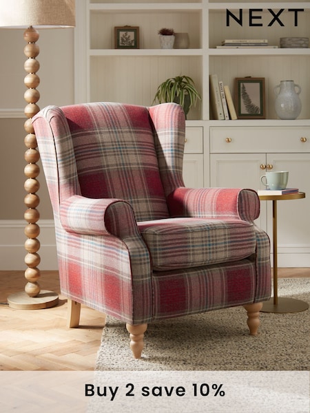 Versatile Check Stirling Red Sherlock Highback Armchair (A19415) | £550