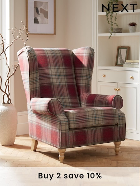 Versatile Check Stirling Red Grande Sherlock Highback Armchair (A19417) | £699