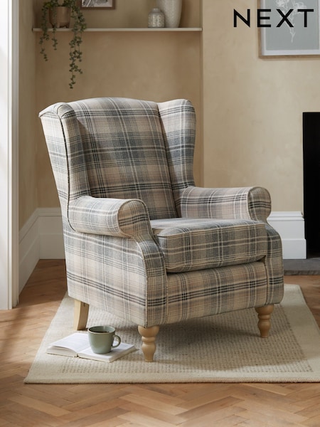 Versatile Check Nevis Grey Sherlock Highback Armchair (A19420) | £550