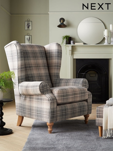 Versatile Check Nevis Grey Grande Sherlock Highback Armchair (A19422) | £699