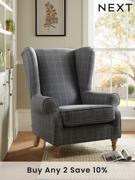 Tweedy Check Lawson Mid Grey Grande Sherlock Highback Armchair (A19427) | £699