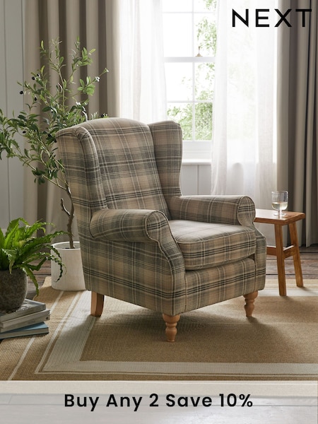 Tweedy Check Kildare Grey Sherlock Highback Armchair (A19430) | £550