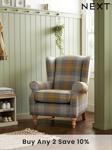 Tweedy Check Murray Ochre Yellow Sherlock Highback Armchair (A19435) | £550