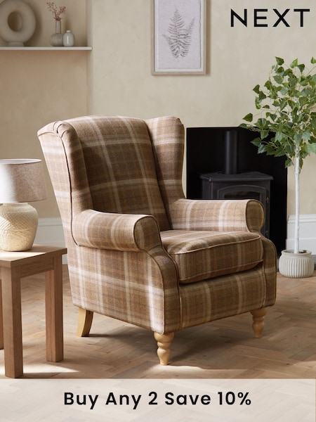 Tweedy Check Burford Natural Sherlock Highback Armchair (A19460) | £550