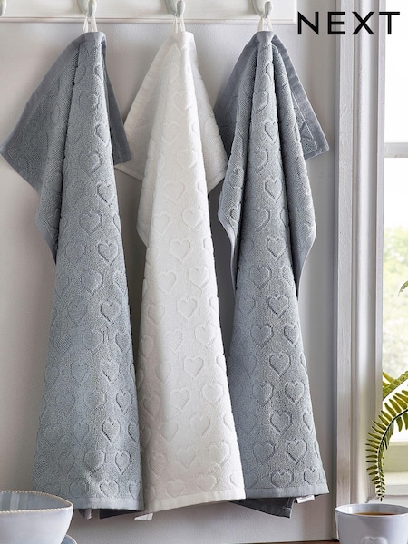 Set of 3 Grey Hearts Set of 3 Tea Towels (A21604) | £14