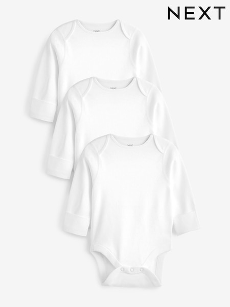 White 3 Pack Kind To Skin Long Sleeve Baby Bodysuits (A27361) | £13 - £15