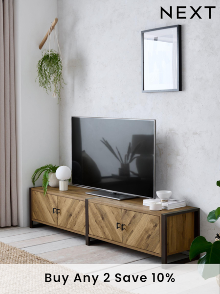 Dark Bronx Chevron Oak Effect Up to 80 inch TV Unit (A28871) | £475