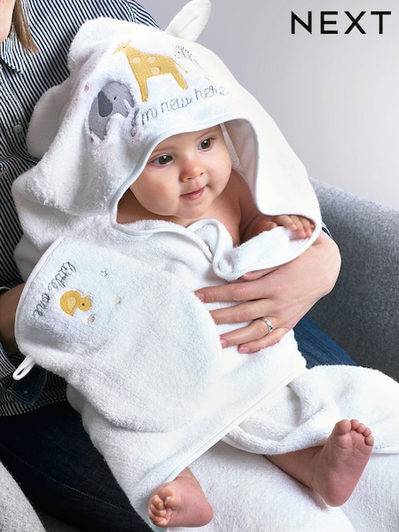 White Safari Newborn 100% Cotton Hooded Baby Towel (A29430) | £20