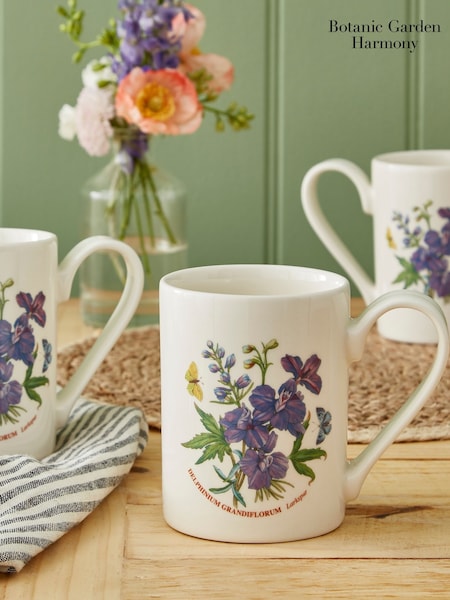Portmeirion Set Of 6 Botanic Garden Coffee Mugs 10oz Larkspur