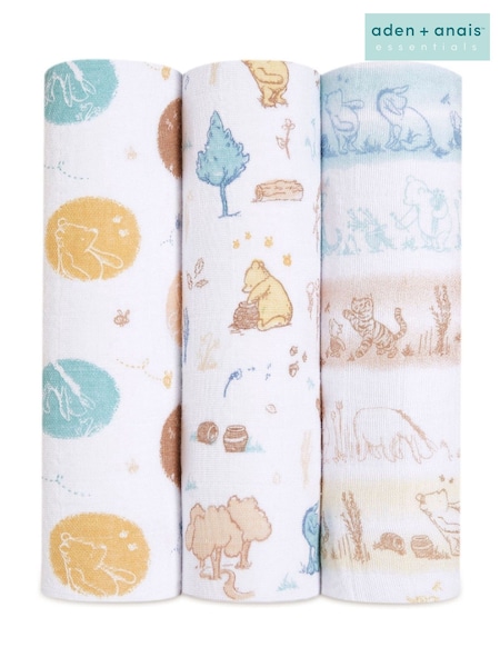 White aden + anais™ Disney Baby Winnie In The Woods Large 100% Cotton Muslin Blankets 3 Pack (A32745) | £42